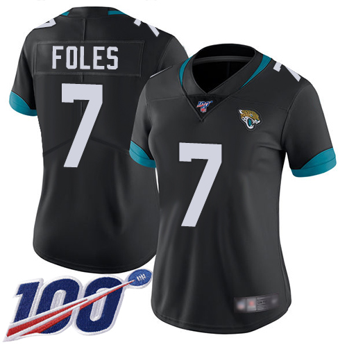 Nike Jacksonville Jaguars 7 Nick Foles Black Team Color Women Stitched NFL 100th Season Vapor Limited Jersey